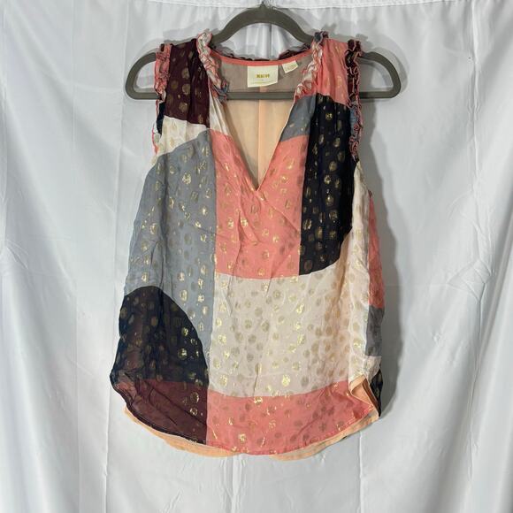 Anthropologie Fantasia Metallic Clip Dot Tank Black Sleeveless Sparkle Top 10 - Picture 4 of 7